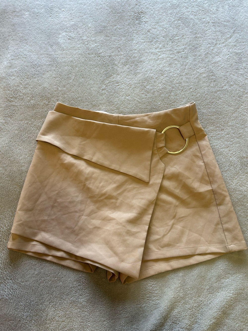 Beige Mini Skirt with Gold Ring Detail